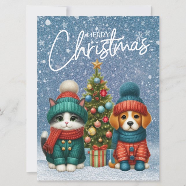 Sött julvalp & kattunge julkort (Framsida)