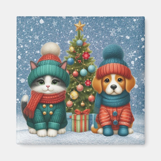 Sött julvalp & kattunge magnet (Framsidan)