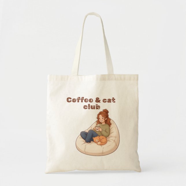 Sött kaffe och kattklubb design  tygkasse (Framsidan)