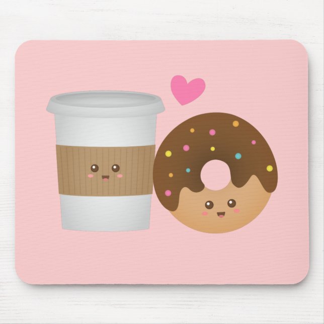 Sött kaffe och munk i kärlek, perfekt par musmatta (Framsidan)