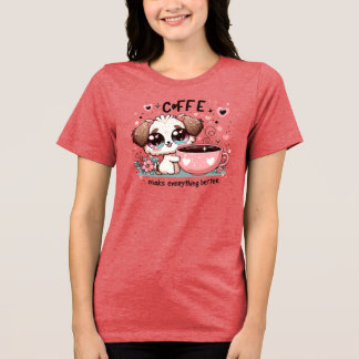 Sött kaffekut-flower Kawaii-konstpresent T Shirt