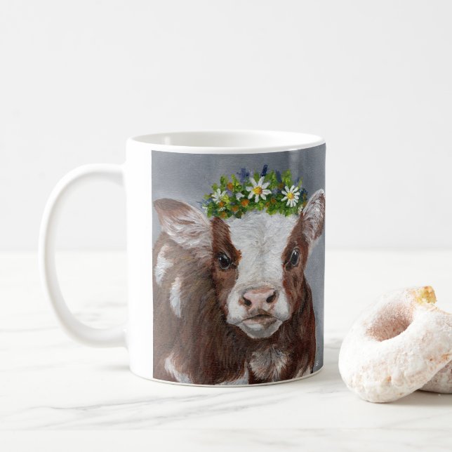 Sött kalv med blomkrona kaffemugg (Med munk)