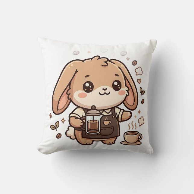 Sött Kanin Barista Kastkudde Kudde (Framsida)