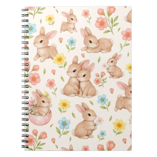 Sött Kanin Blommig Vår Mönster Anteckningsbok (Framsidan)