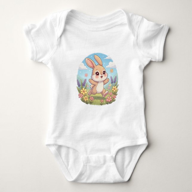 Sött kanin som hoppar i ett blomsterfält t shirt (Framsida)