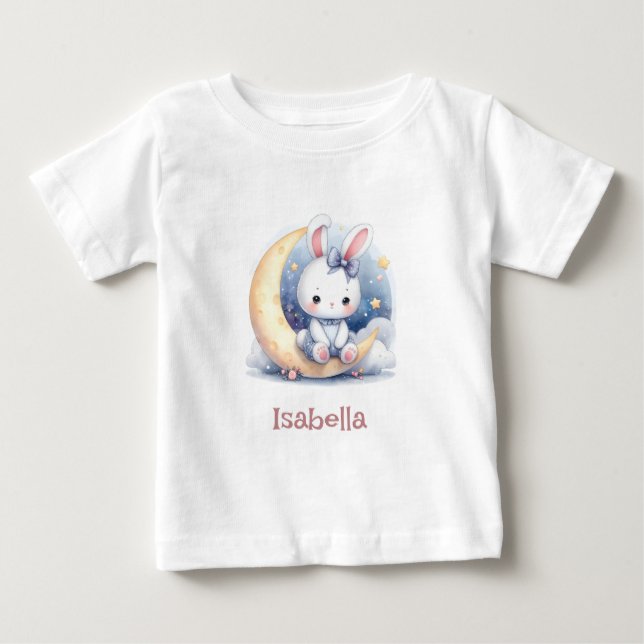 sött kanin som sitter på månen  t shirt (Framsida)