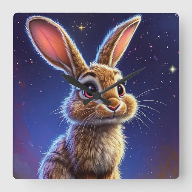 🐰 Sött kanin-tema för barnkammarinredning ✨ Fyrkantig Klocka (Framsida)
