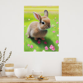 Sött kaninbaby i en blomsteräng  poster