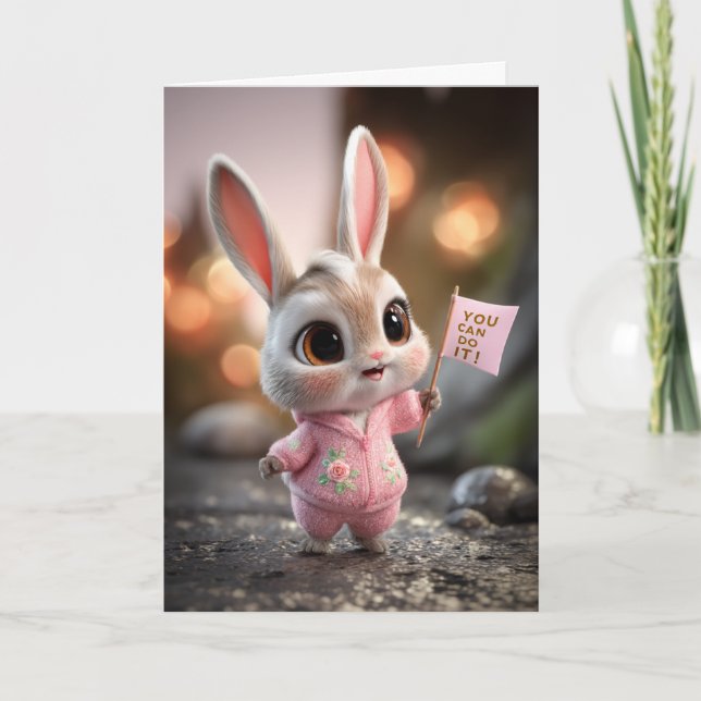 Sött kaninbaby i rosa overall - uppmuntran kort (Framsida)