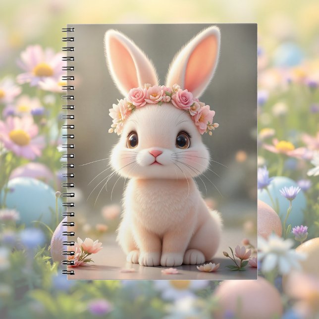Sött kaninbarn med blomsterkrans    anteckningsbok (Skapare uppladdad)