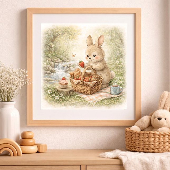 Sött Kaninpicknick Skogs Barn Poster (Skapare uppladdad)