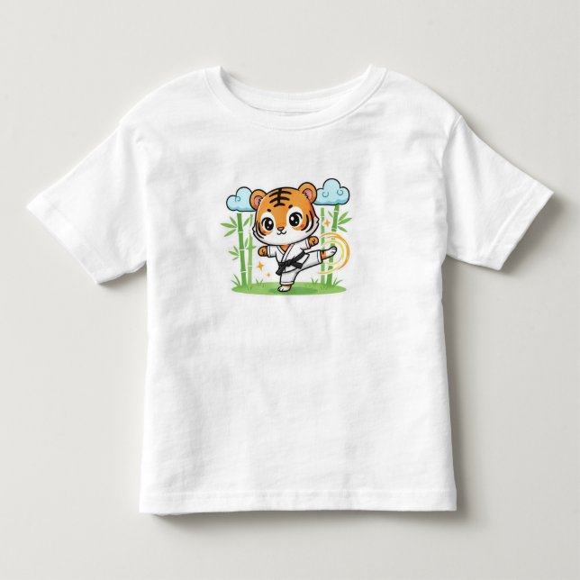 Sött Karate Tiger Barn Design T Shirt (Framsida)