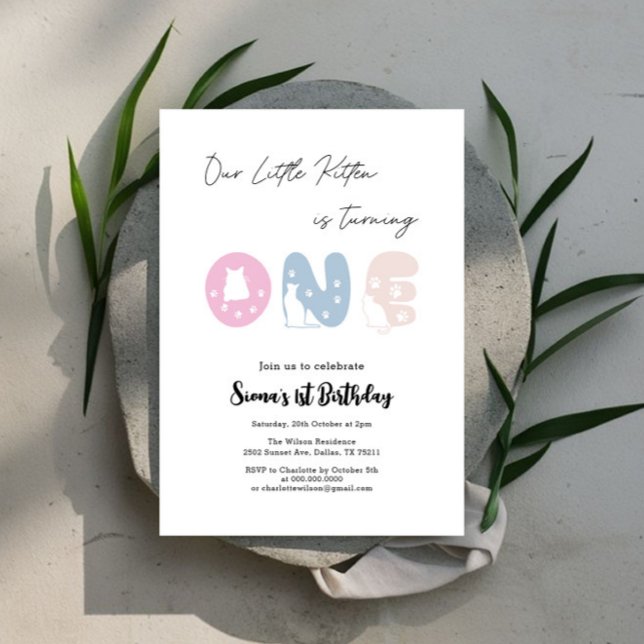 Sött Katt 1-årsdag  Inbjudningar (Skapare uppladdad)