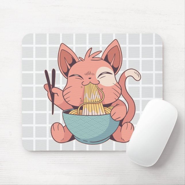 Sött Katt Äter Ramen Grid Musmatta (Med mus)