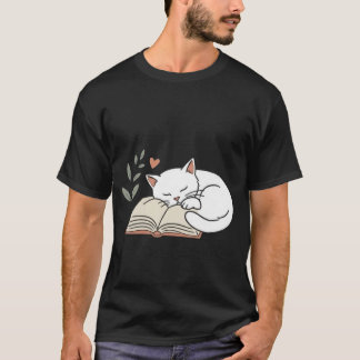 Sött Katt Bokälskare Läsande Minimalistisk Design T Shirt
