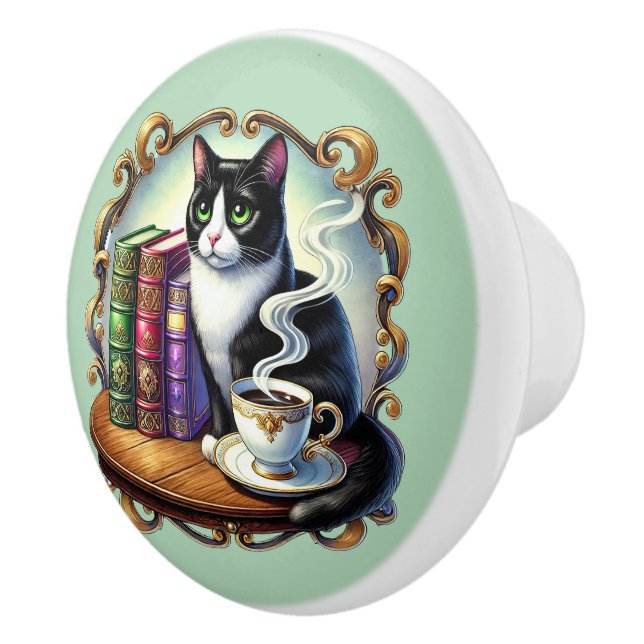 Sött katt bokhörna bibliotek läsvänner  knopp (Höger)