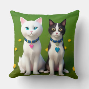 🐱 Sött Katt-duo Trädgård Hem Stil Grön Kudde