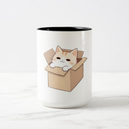 Sött katt i en låda Kawaii-klistermärkesdesign Två-Tonad Mugg