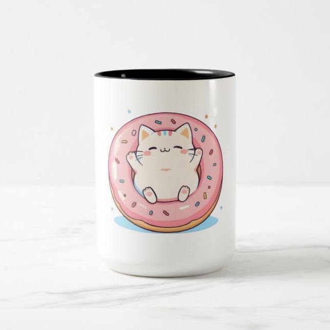 Sött Katt i Munk Kawaii Söt Design Två-Tonad Mugg (Center)