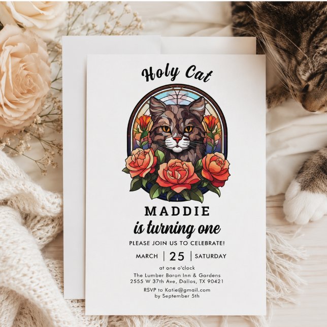 sött katt jag är ett! Söt kattflicka 1-årsdag Inbjudningar (cute Cat I’m One! Cute Cat Girl 1st Birthday Invitation)