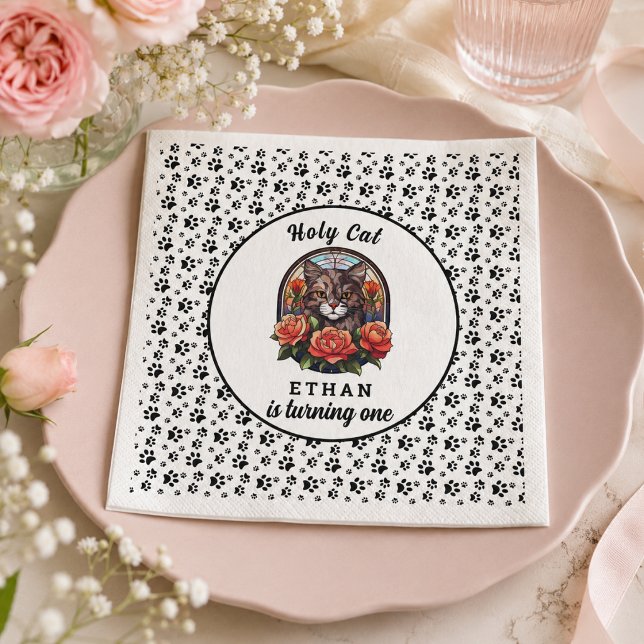 sött Katt Jag är Ett! Söt kattflicka 1-årsdag Pappersservett (cute Cat I’m One! Cute Cat Girl 1st Birthday Napkins)