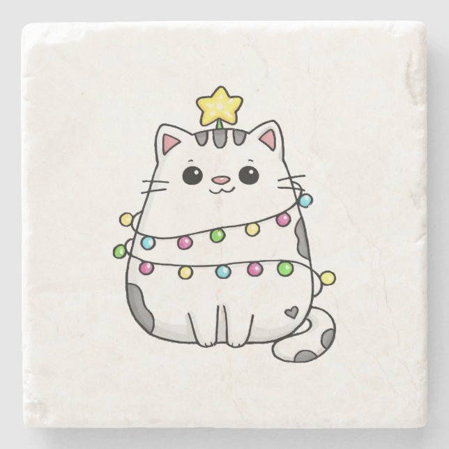 Sött katt juldesign  stenunderlägg (Framsidan)