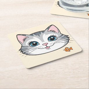 Sött katt kattunge djur husdjur tecknad födelsedag underlägg papper kvadrat