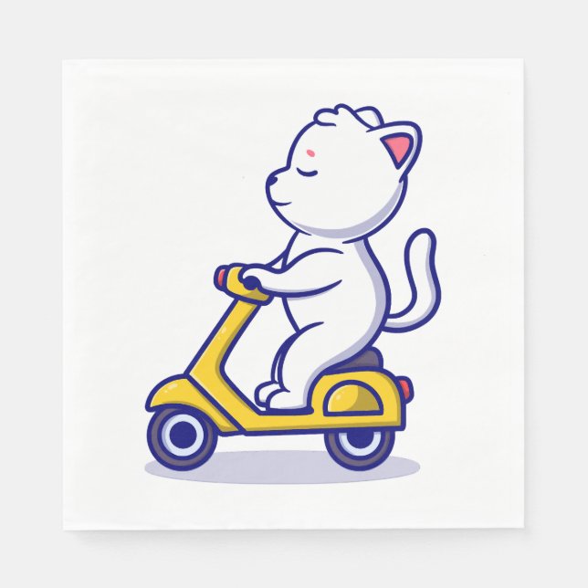 sött katt kör scooter seriefigur ikon illustration pappersservett (Framsidan)