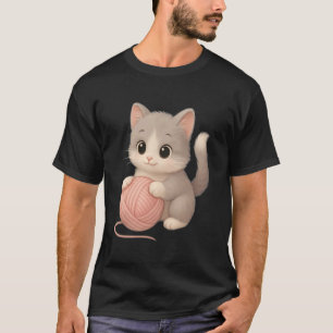 Sött Katt leker med Ullboll Förtjusande Lekfull G T Shirt