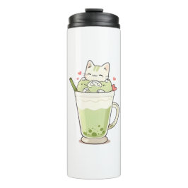 Sött Katt Matcha Boba Dryck Kawaii Design