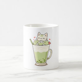 Sött Katt Matcha Boba Dryck Kawaii Design Kaffemugg