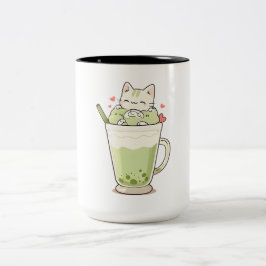 Sött Katt Matcha Boba Dryck Kawaii Design Två-Tonad Mugg