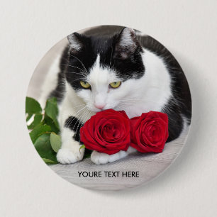 Sött katt med den röda rosen knapp