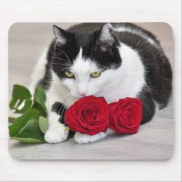 Sött katt med den röda rosen musmatta