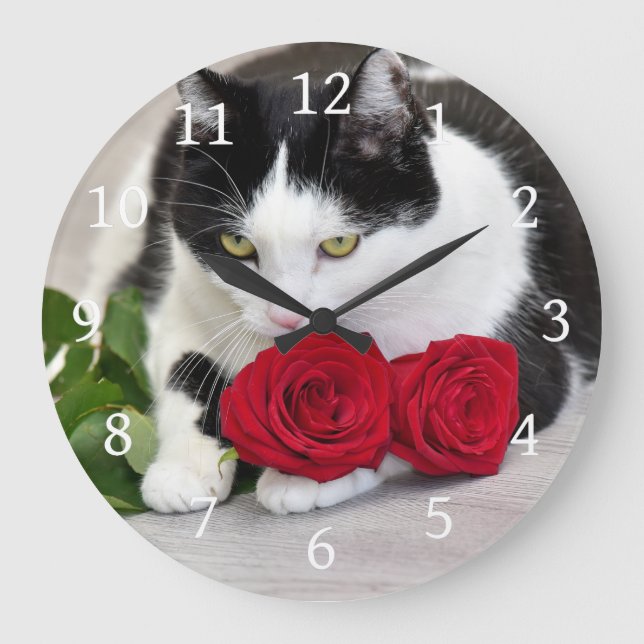 Sött katt med den röda rosen stor klocka (Framsida)