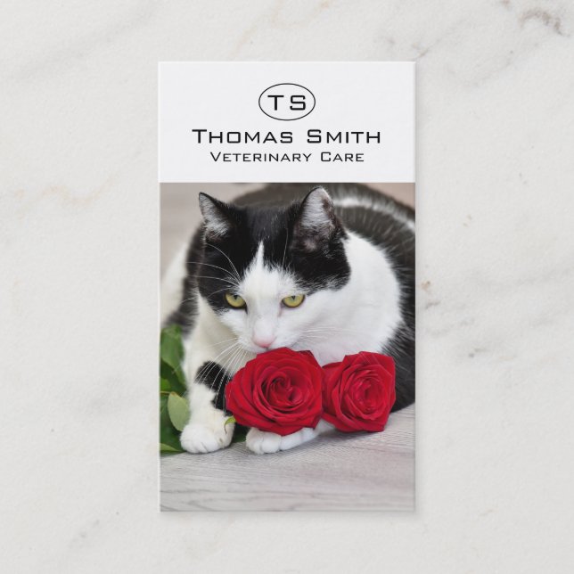 Sött katt med den röda rosen visitkort (Framsida)