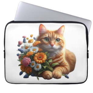 Sött katt med en bukett blommor laptop fodral