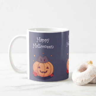 Sött katt med en Halloween-pumpa Blågrå  Kaffemugg