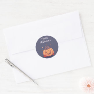 Sött katt med en Halloween-pumpa Blågrå  Runt Klistermärke