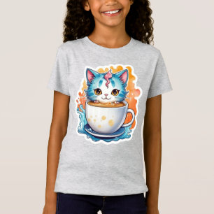 Sött katt med kaffemuggen tecknad design-94678 t shirt