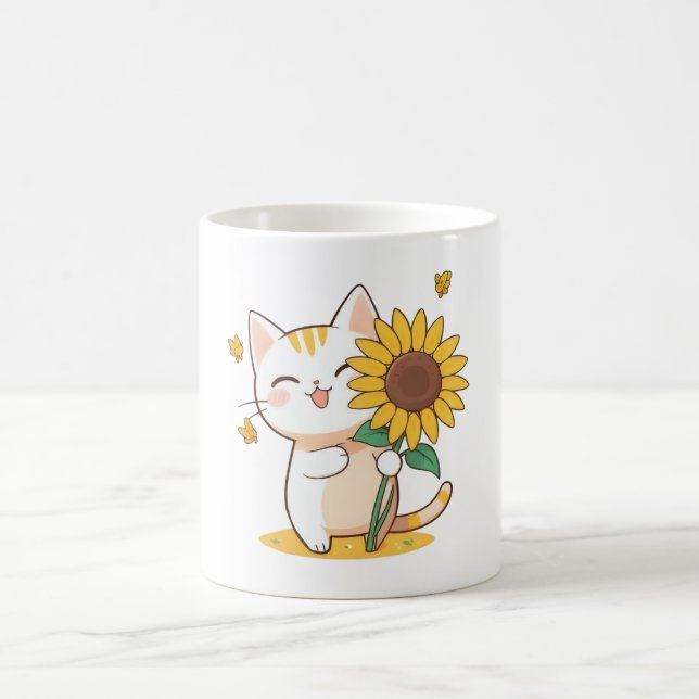 Sött katt med solros Kawaii-design Kaffemugg (Center)
