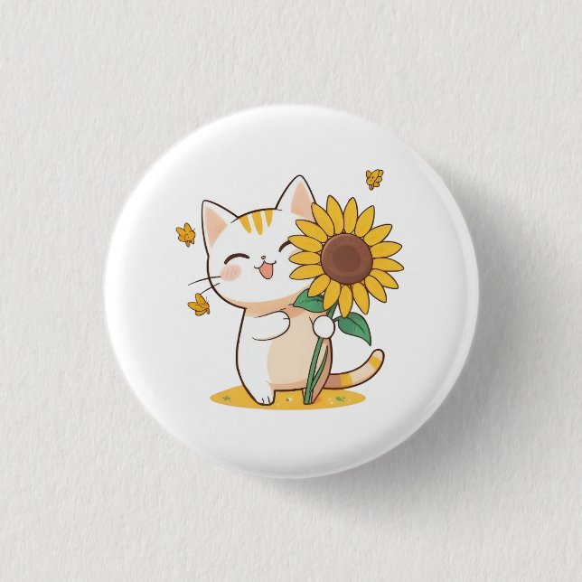 Sött katt med solros Kawaii-design Knapp (Framsida)