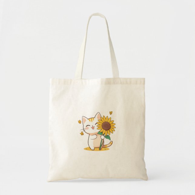 Sött katt med solros Kawaii-design Tygkasse (Framsidan)