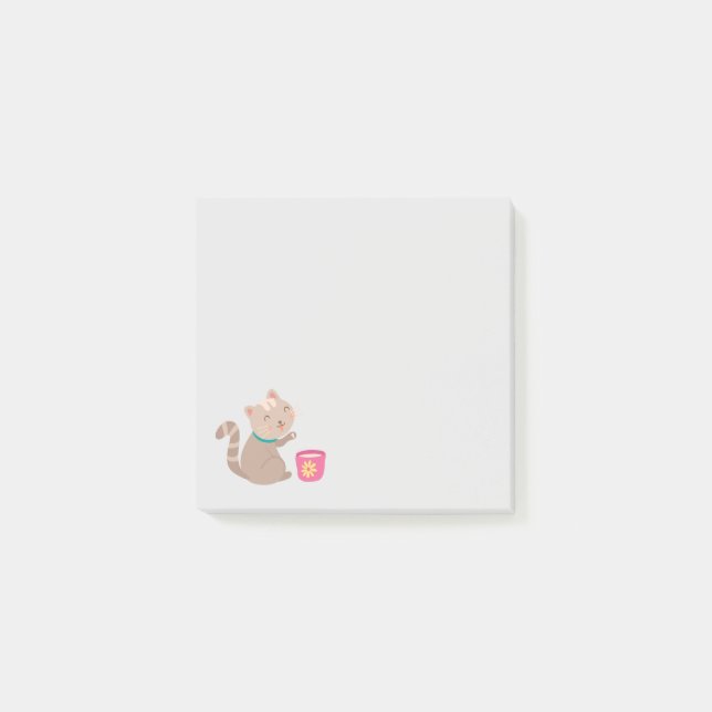 Sött katt med tekopp seriefigur post-it block (Framsida)