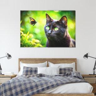 Sött katt med vacker fjärilsbild Natur-konst Canvastryck
