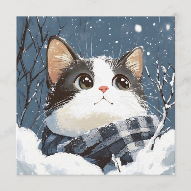 Sött katt mysig vinter snö inbjudningar (Framsida)