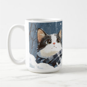 Sött katt mysig vintersnö kaffemugg