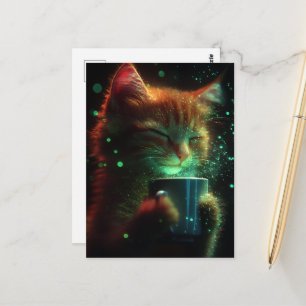 Sött Katt Njutit av Lite Kaffe Vykort