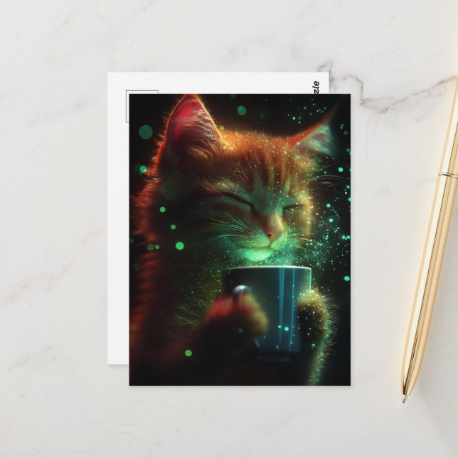 Sött Katt Njutit av Lite Kaffe Vykort (Fram/Back In Situ)