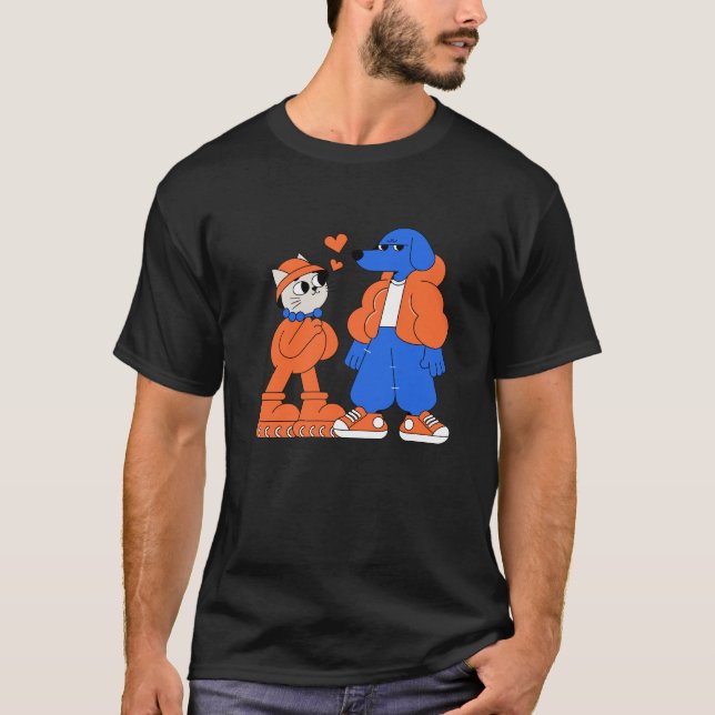 sött katt och grinig hund t shirt (Framsida)